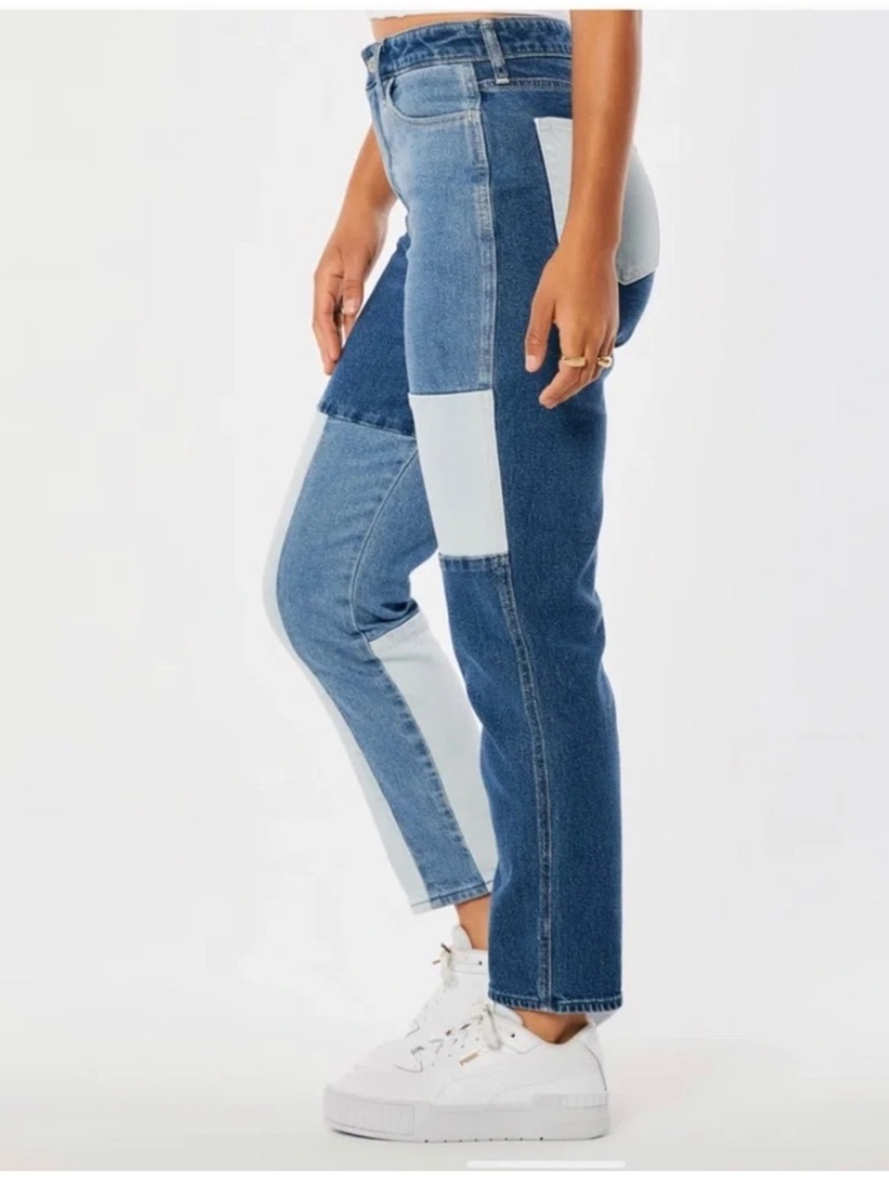 NWT Hollister Ultra High Rise Mom Jeans 25 Patchwork Colorblock Denim